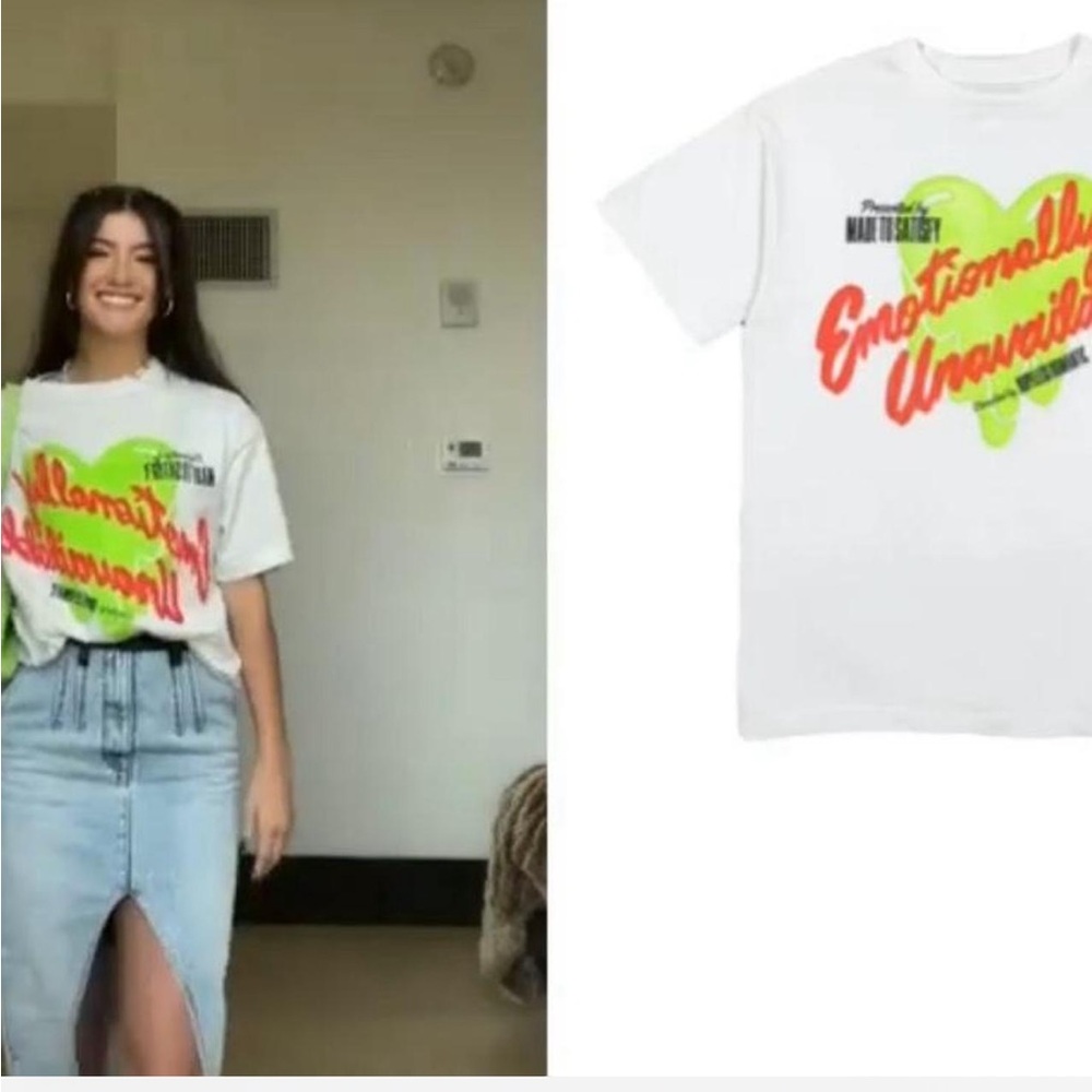 Authentic Emotionally Unavailable “Heart Script” T-shirt ASO Charli D’Amelio